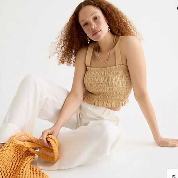 J. Crew Smocked Crop Tank Top Women’s Size Small NWT Tan Nude - Picture 1 of 13